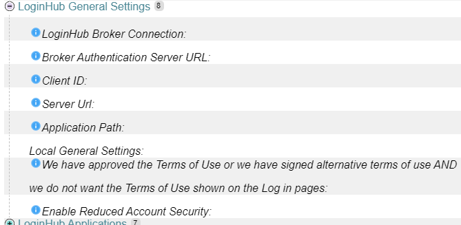 LoginHub General Settings Information